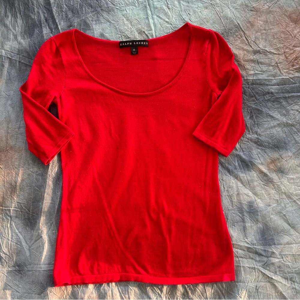 Ralph Lauren Red Scoop Neck Short Sleeve Top